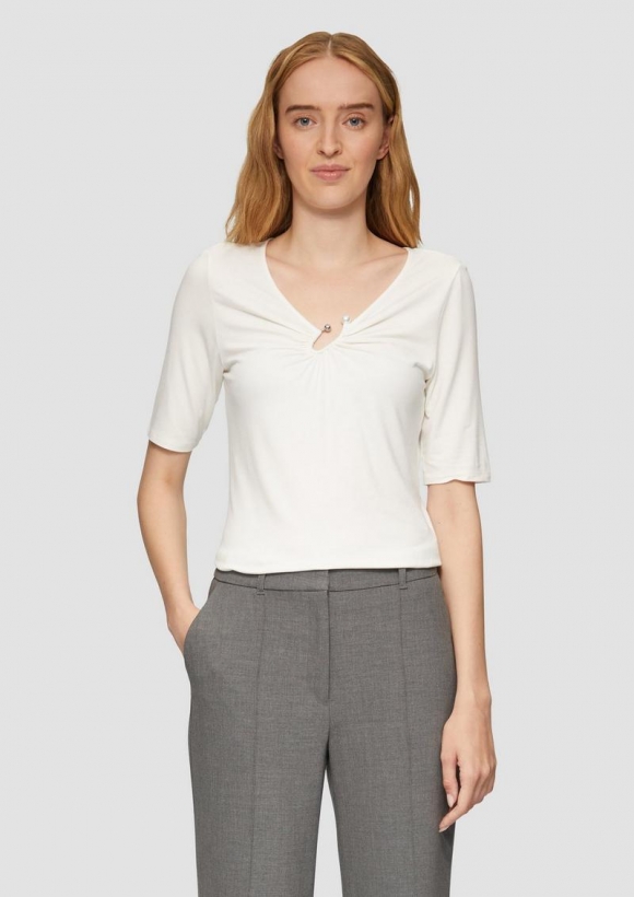 s.Oliver T-Shirt mit Schmuckdetail - creme