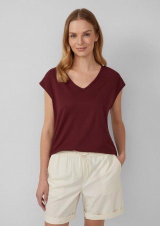 s.Oliver T-Shirt mit V-Ausschnitt und Rücken-Detail - bordeaux