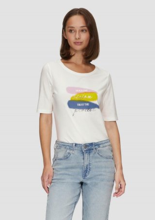 s.Oliver Elastisches T-Shirt mit Frontprint - ecru