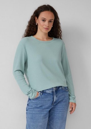 s.Oliver Geripptes Longsleeve im Slim Fit - pastelltürkis