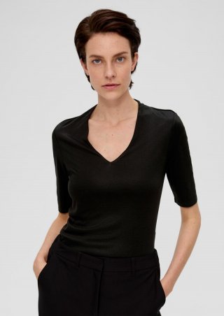 s.Oliver T-Shirt mit V-Ausschnitt - schwarz