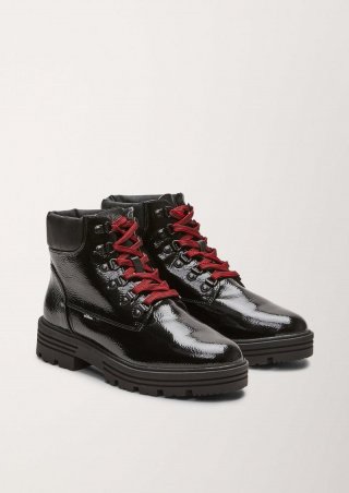 s.Oliver Schnür-Boots mit Teddyplüsch-Futter - schwarz