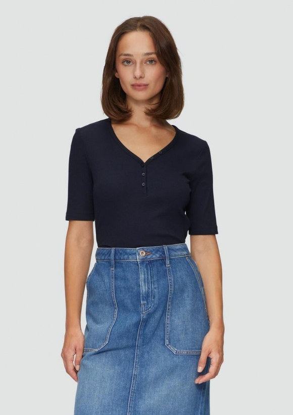 s.Oliver Rippshirt mit Henley-Ausschnitt - navy