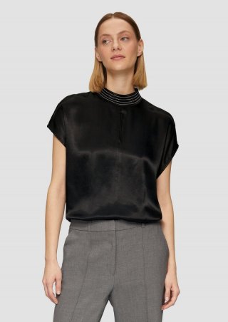 s.Oliver Blusenshirt im Fabricmix mit Schmuckdetail - schwarz