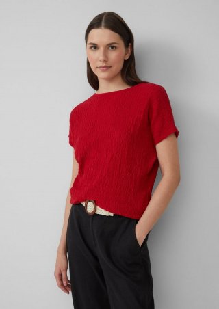 s.Oliver Strukturiertes T-Shirt aus Baumwollmix im Relaxed Fit - mohnrot