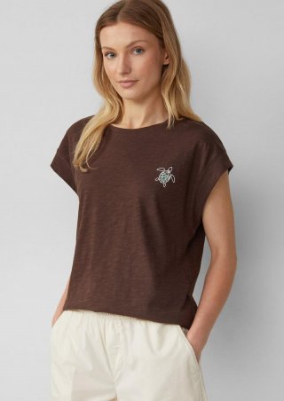 s.Oliver T-Shirt im Relaxed Fit mit kleinem Artwork - mokka
