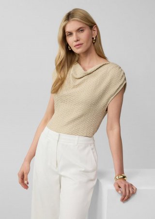 s.Oliver Strukturiertes Shirt mit Wasserfall-Ausschnitt - beige