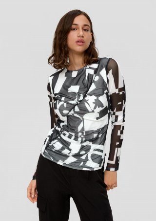 s.Oliver Mesh-Shirt mit All-over-Print - schwarz