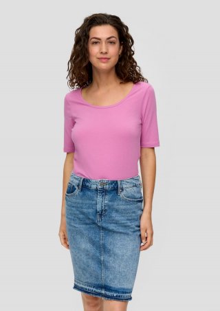 s.Oliver Elastisches Jersey-Shirt mit U-Ausschnitt - rosa
