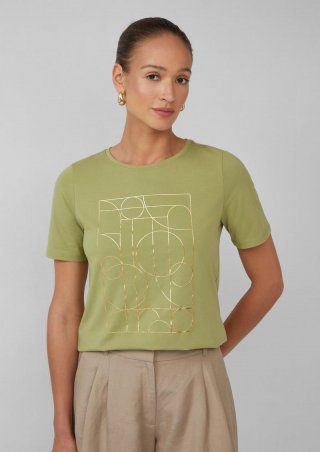 s.Oliver Jersey-T-Shirt mit glänzendem Frontprint - olivgrün