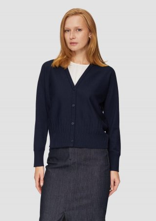 s.Oliver Strickjacke mit Strukturmuster am Saum - navy