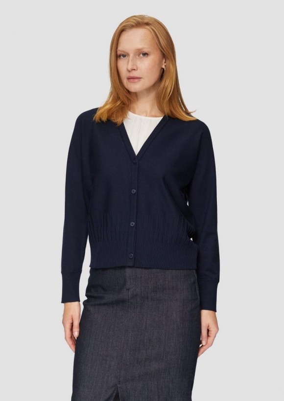 s.Oliver Strickjacke mit Strukturmuster am Saum - navy