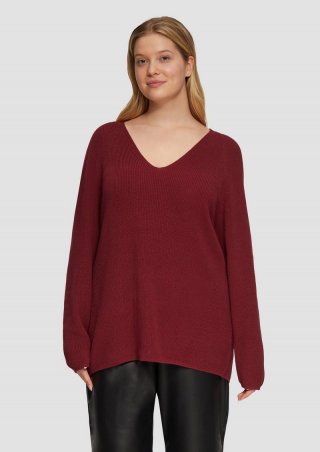 s.Oliver Strickpullover mit V-Ausschnitt im Relaxed Fit - rubinrot