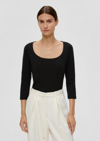 s.Oliver Longsleeve aus Baumwollstretch - schwarz