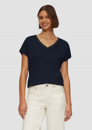 s.Oliver T-Shirt im Relaxed Fit mit Stickerei am V-Ausschnitt - navy