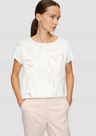 s.Oliver T-Shirt im Fabricmix mit Frontprint - creme