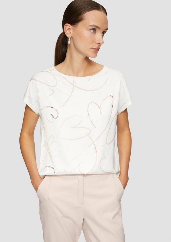 s.Oliver T-Shirt im Fabricmix mit Frontprint - creme
