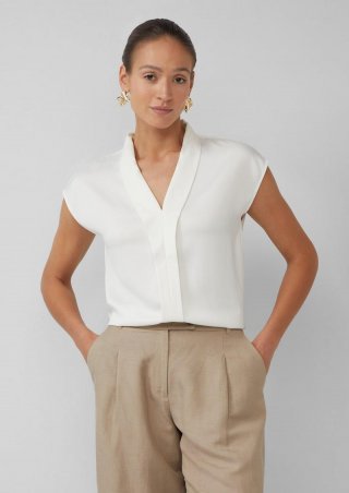 s.Oliver Blusenshirt aus Viskose mit V-Ausschnitt - creme