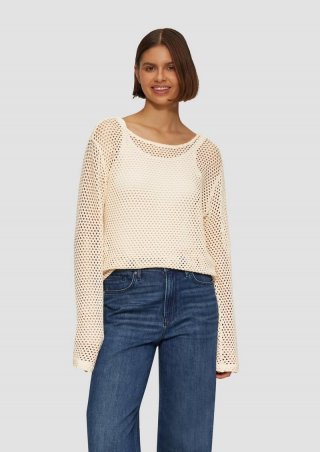 s.Oliver Langarmshirt aus Ajour-Jersey - beige