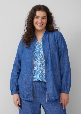 s.Oliver Leinenmix-Blouson mit Raffungen - blau