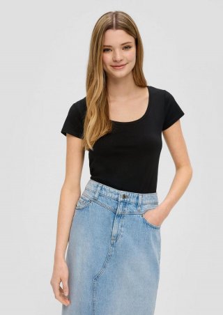s.Oliver T-Shirt mit U-Ausschnitt - schwarz