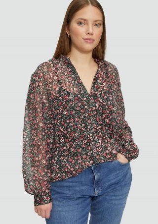 s.Oliver Leicht transparente Chiffonbluse mit All-over-Print - schwarz