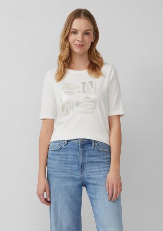 s.Oliver Jersey-T-Shirt im Slim Fit mit Frontprint - creme