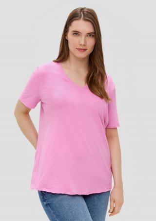 s.Oliver T-Shirt mit Garment Dye und abgerundetem V-Ausschnitt - rosa