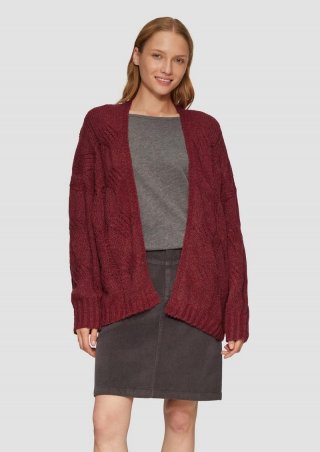 s.Oliver Strickjacke mit Zopfmuster im Relaxed Fit - rubinrot