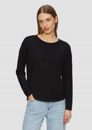 s.Oliver Longsleeve mit überschnittenen Schultern und abgerundetem Saum - schwarz