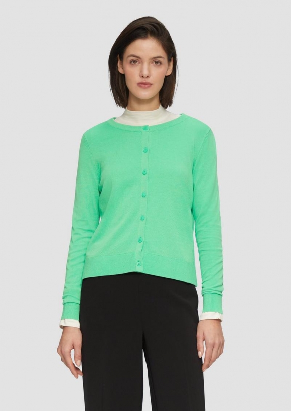 s.Oliver Rundhals-Strickjacke mit Knopfleiste - limettengrün