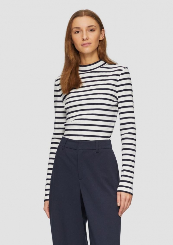 s.Oliver Langarmshirt mit Rippstruktur und Stehkragen - navy