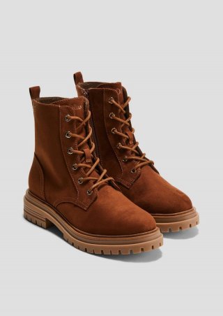 s.Oliver Stiefel mit Schnürung und Reißverschluss - cognac