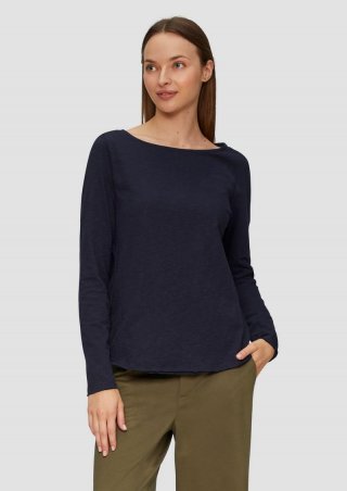 s.Oliver T-Shirt mit U-Boot-Ausschnitt und offenen Kanten - navy