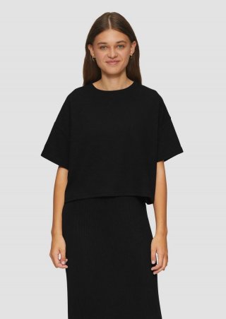 s.Oliver Verkürztes Oversized T-Shirt mit Struktur - schwarz