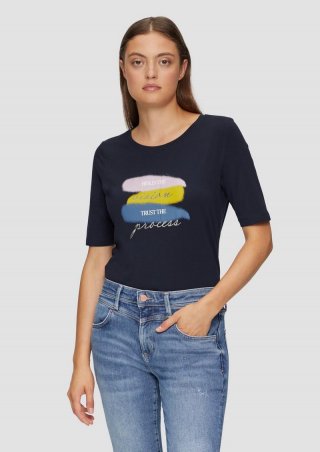 s.Oliver Elastisches T-Shirt mit Frontprint - navy