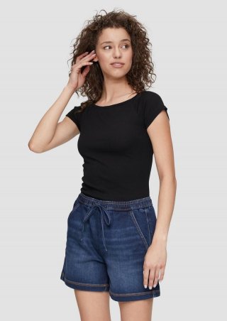 s.Oliver Shirt aus Baumwollmix mit Rippstruktur - schwarz