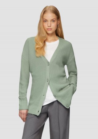 s.Oliver Lange Strickjacke mit Strukturmuster - salbeigrün