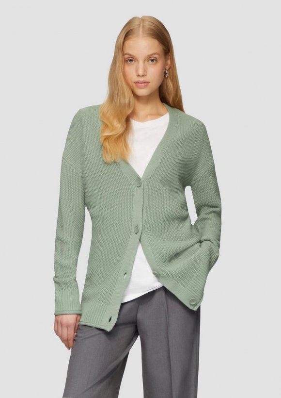 s.Oliver Lange Strickjacke mit Strukturmuster - salbeigrün