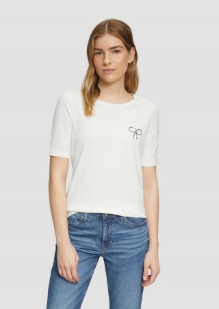 s.Oliver Jersey-T-Shirt im Slim Fit mit Frontprint - ecru