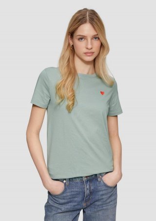 s.Oliver Jerseyshirt mit Herz-Stickerei - salbeigrün