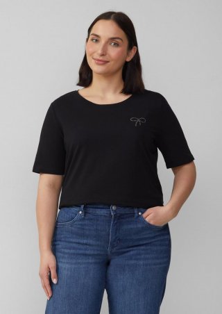 s.Oliver Jersey-T-Shirt mit Applikation - schwarz