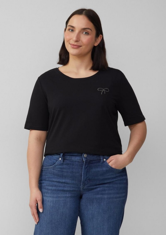 s.Oliver Jersey-T-Shirt mit Applikation - schwarz