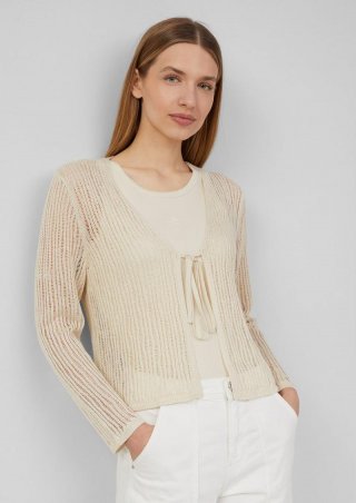 s.Oliver Luftiger Cardigan aus Leinenmix mit Ajourmuster - natur
