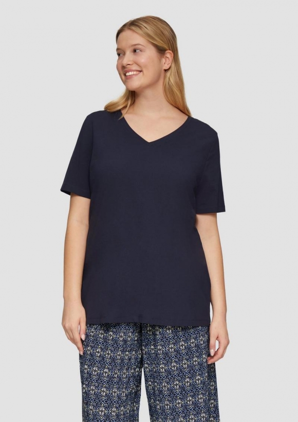 s.Oliver T-Shirt mit V-Ausschnitt - navy