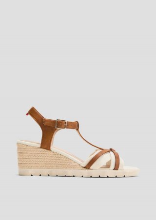 s.Oliver Sandalen mit Keilabsatz und Logo-Detail - beige
