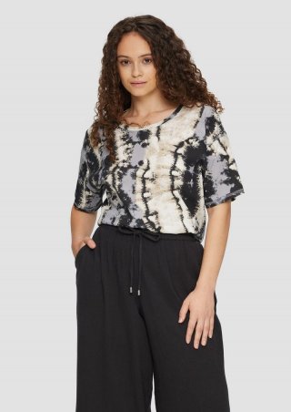 s.Oliver Kurzes Baumwoll-T-Shirt im Loose Fit mit All-over-Print - grau