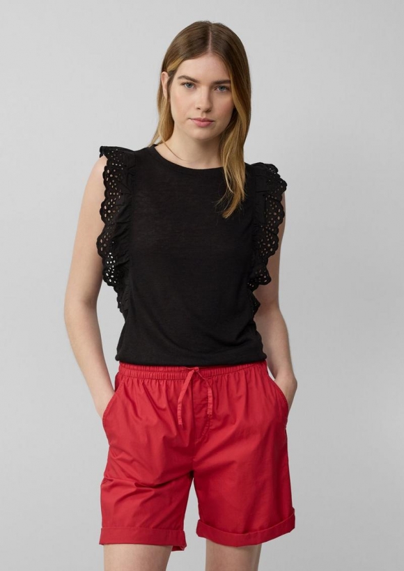 s.Oliver Jersey-Top aus Flammgarn mit Lochstickerei - schwarz