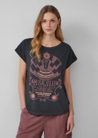 s.Oliver Gewaschenes T-Shirt mit Frontprint - schwarz