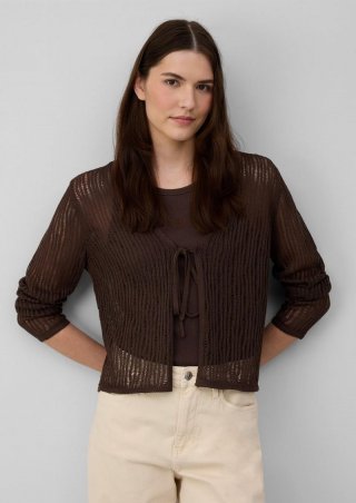 s.Oliver Luftiger Cardigan aus Leinenmix mit Ajourmuster - mokka